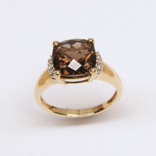 9ct Gold Smokey Quartz/Diamond Ring